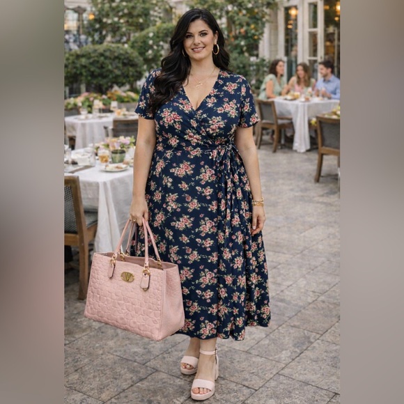 Chris & Carol Dresses & Skirts - NEW Chris & Carol Floral  Wrap Dress in Navy and Pink size 2X 🌺🌹🌸 BRB SL 2